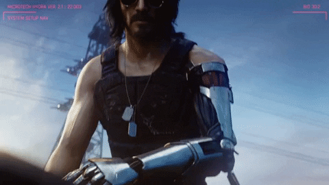 Keanu Reeves as Johnny Silverhand in Cyberpunk 2077 E3 footage